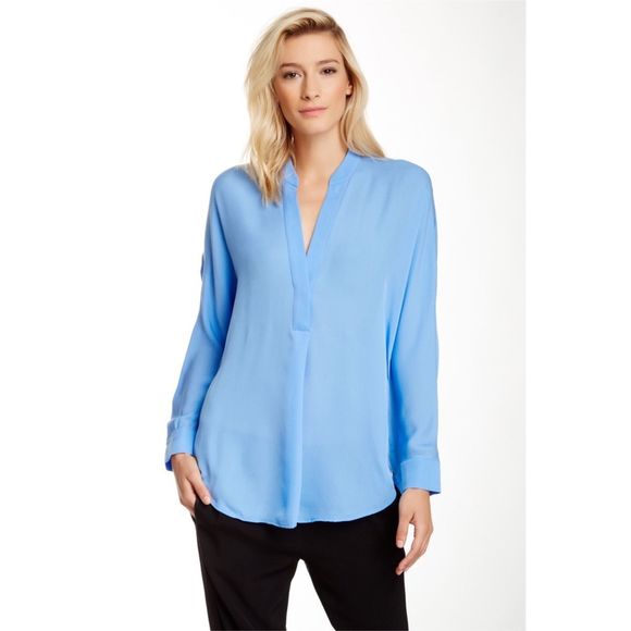 Vince Tops - Vince silk v-neck half placket top blue medium